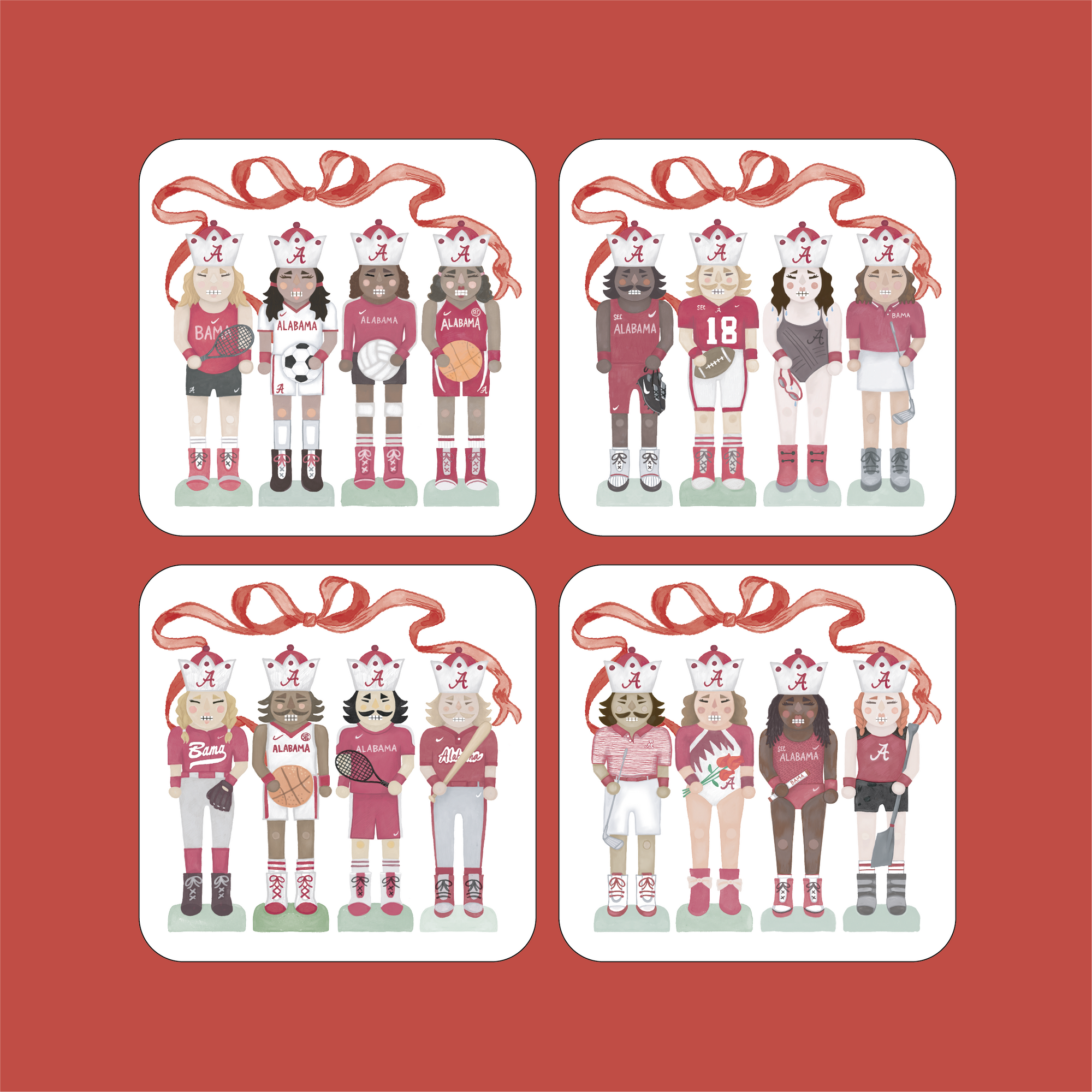 WS - Bama Nutcracker Set of 4 coasters (min qty of 3 sets) $20 / $40 per set