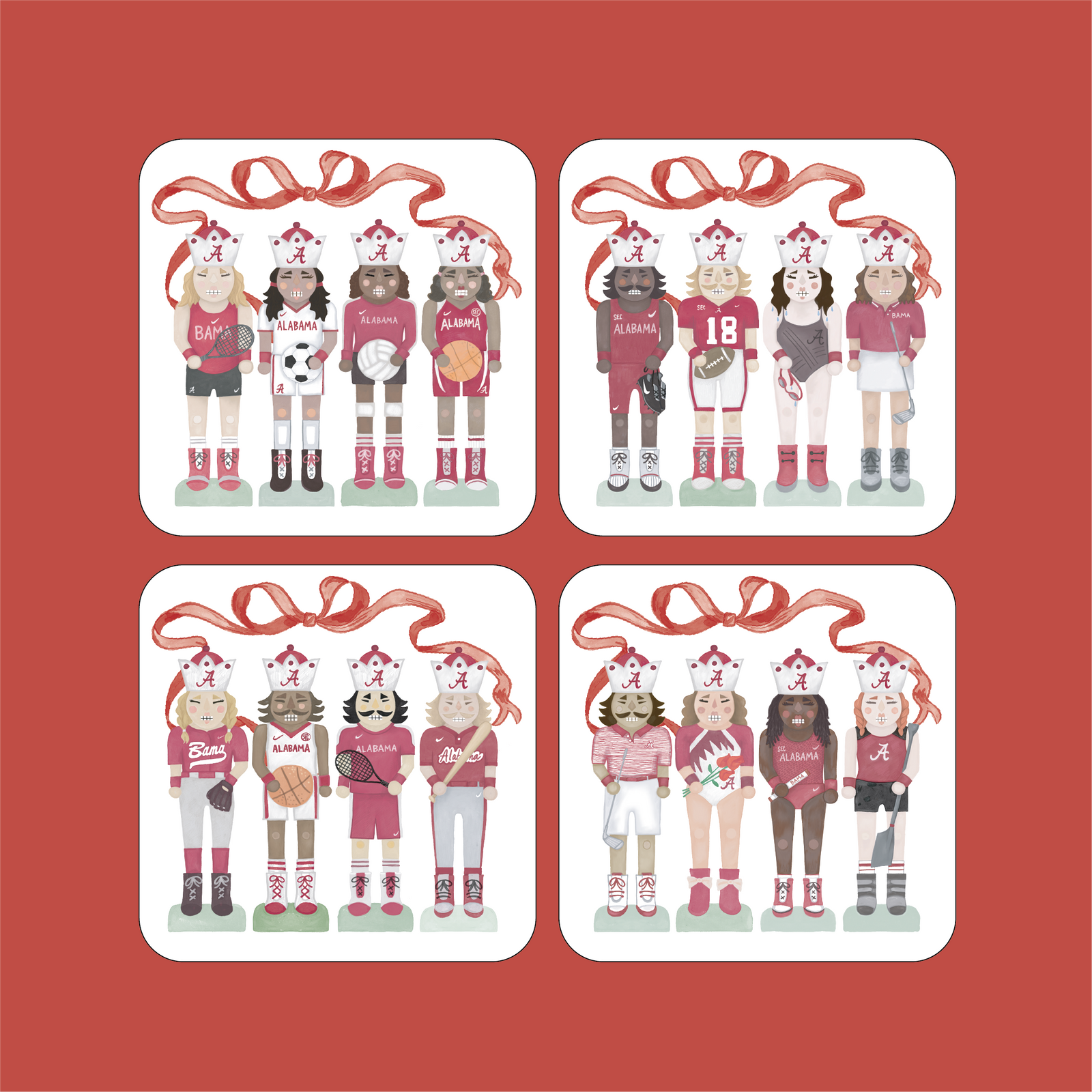 WS - Bama Nutcracker Set of 4 coasters (min qty of 3 sets) $20 / $40 per set