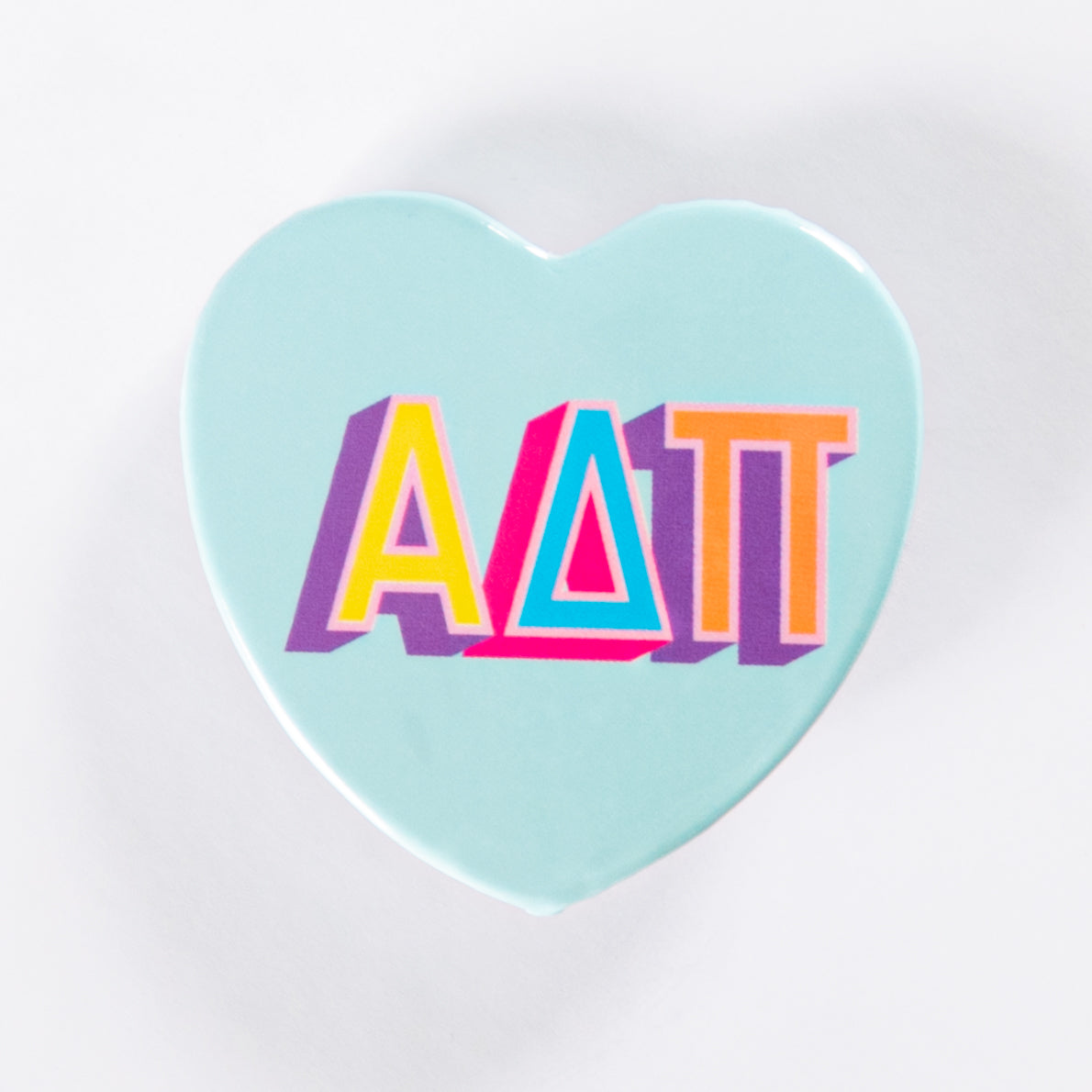 Alpha Delta Pi Block Print Heart Button
