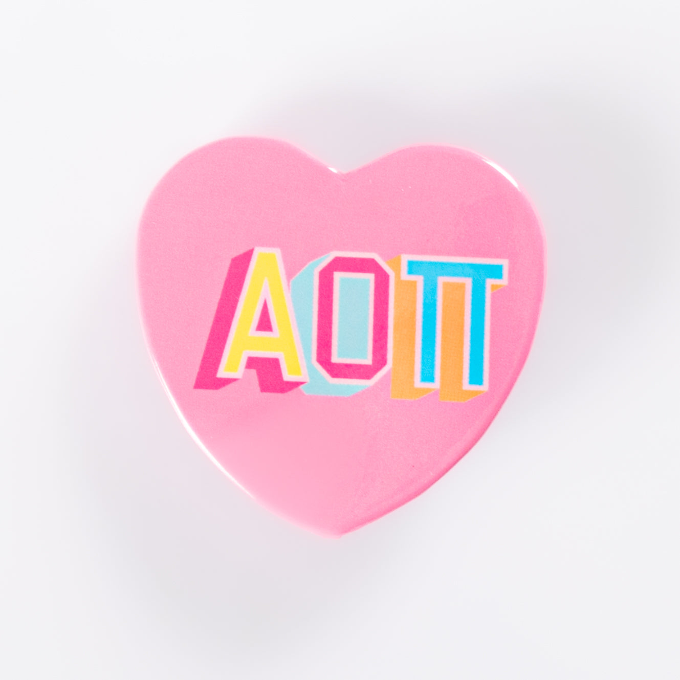 Alpha Omicron Pi Block Print Heart Button