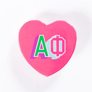 Alpha Phi Block Print Heart Button