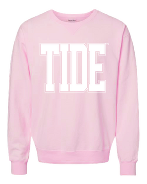 Huge White Tide Varsity Crewneck