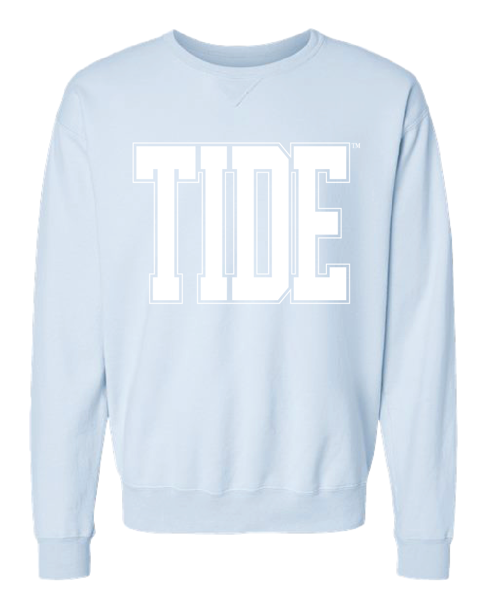 Huge White Tide Varsity Crewneck