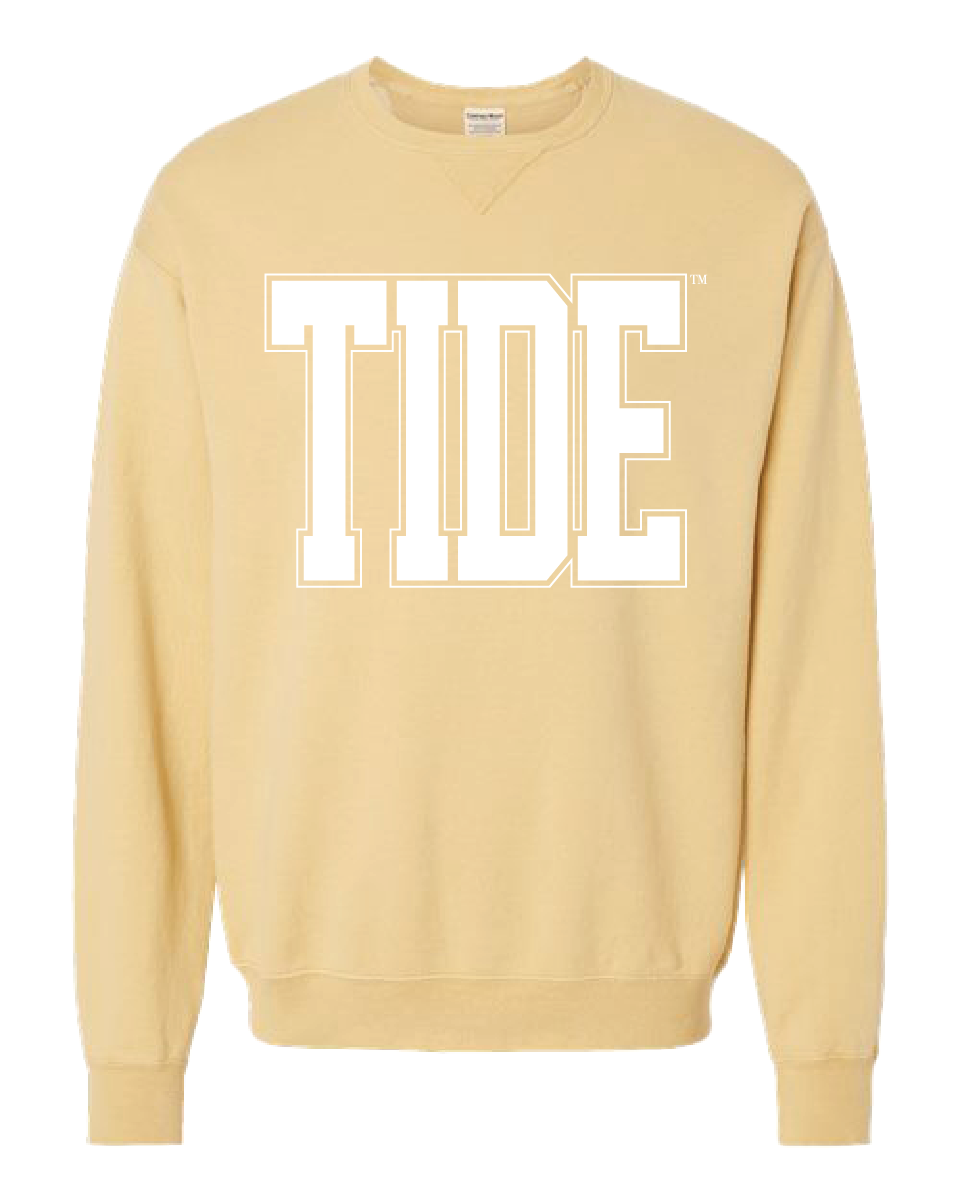 Huge White Tide Varsity Crewneck