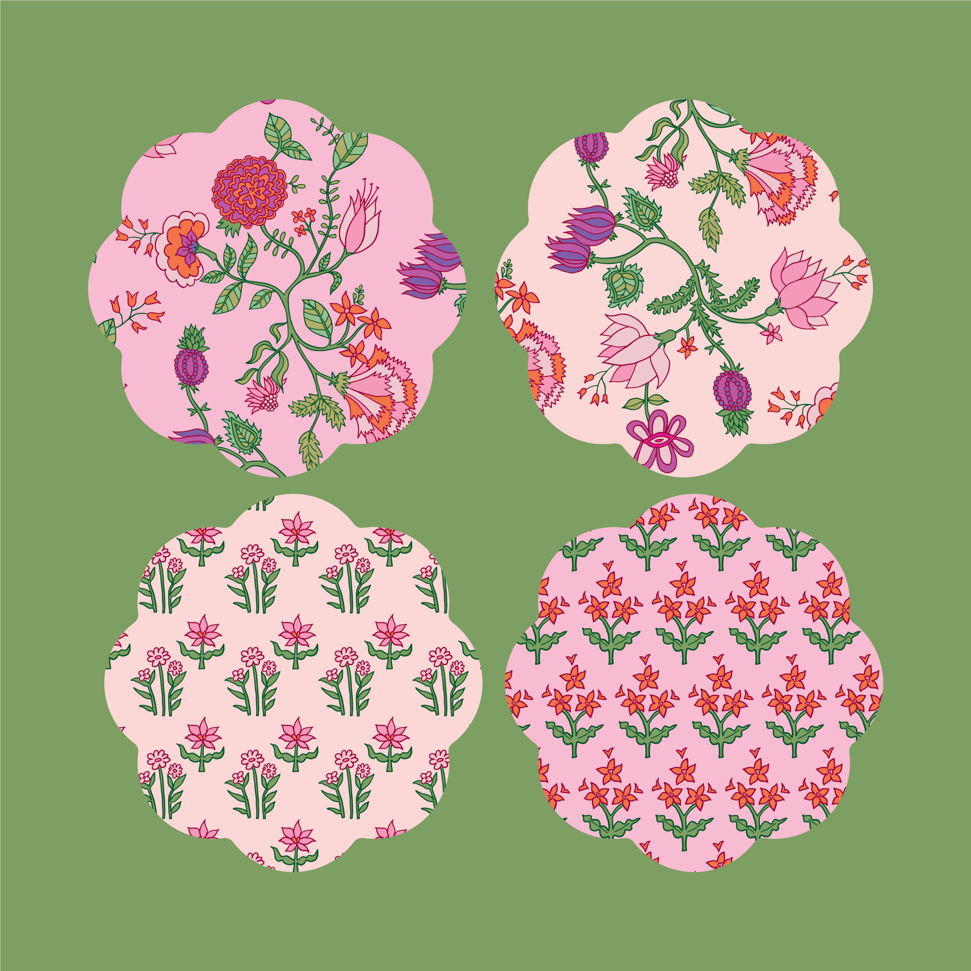 WS - Pink Block Print Coaster Set of 4 coasters (min qty of 3 sets) $20 / $40 per set