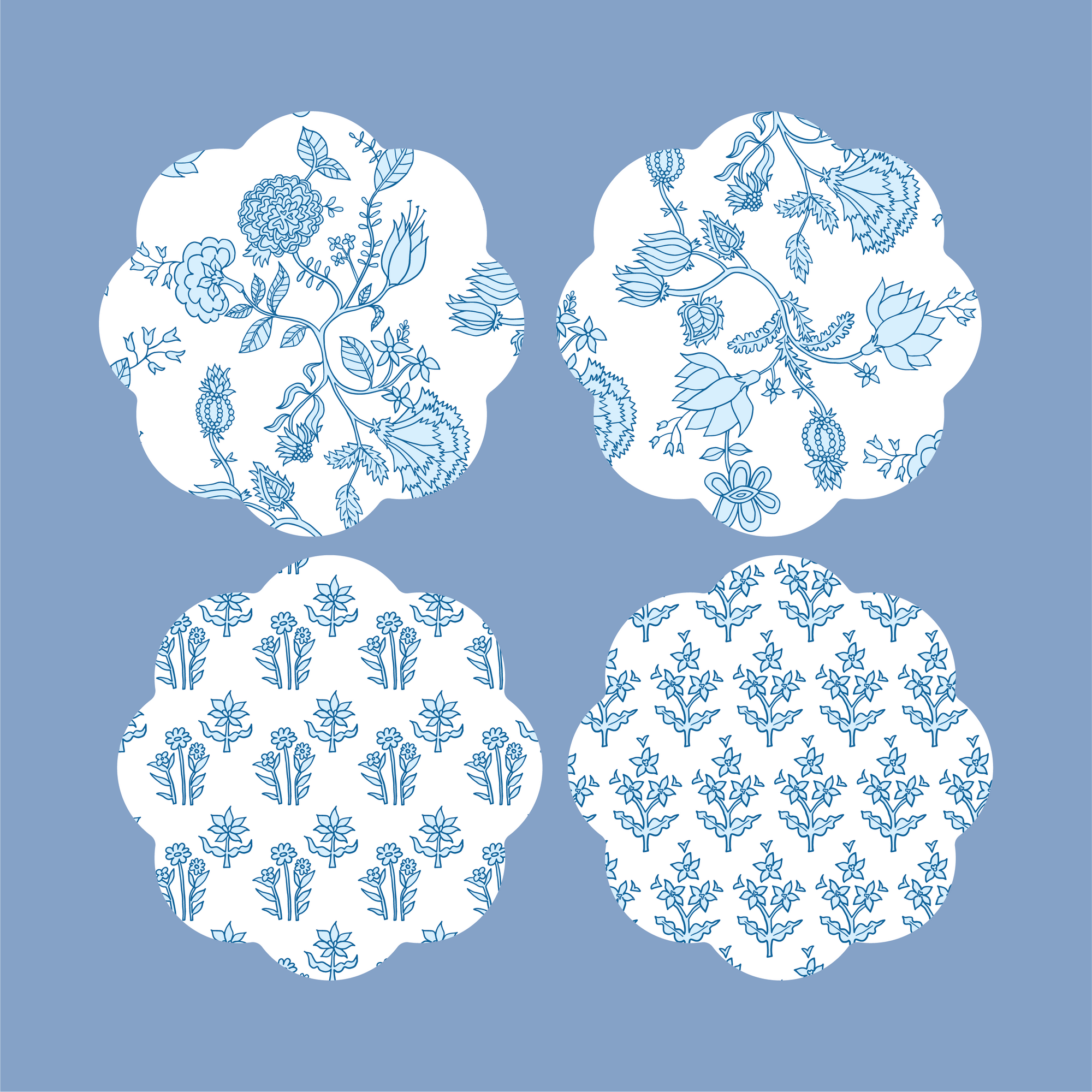 Blue Block Print Coaster Set of 4 coasters