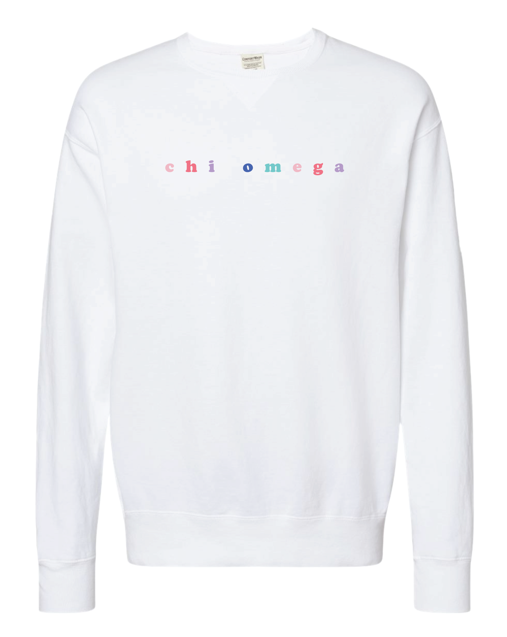 Chi O Bubble Letter Rainbow Crewneck