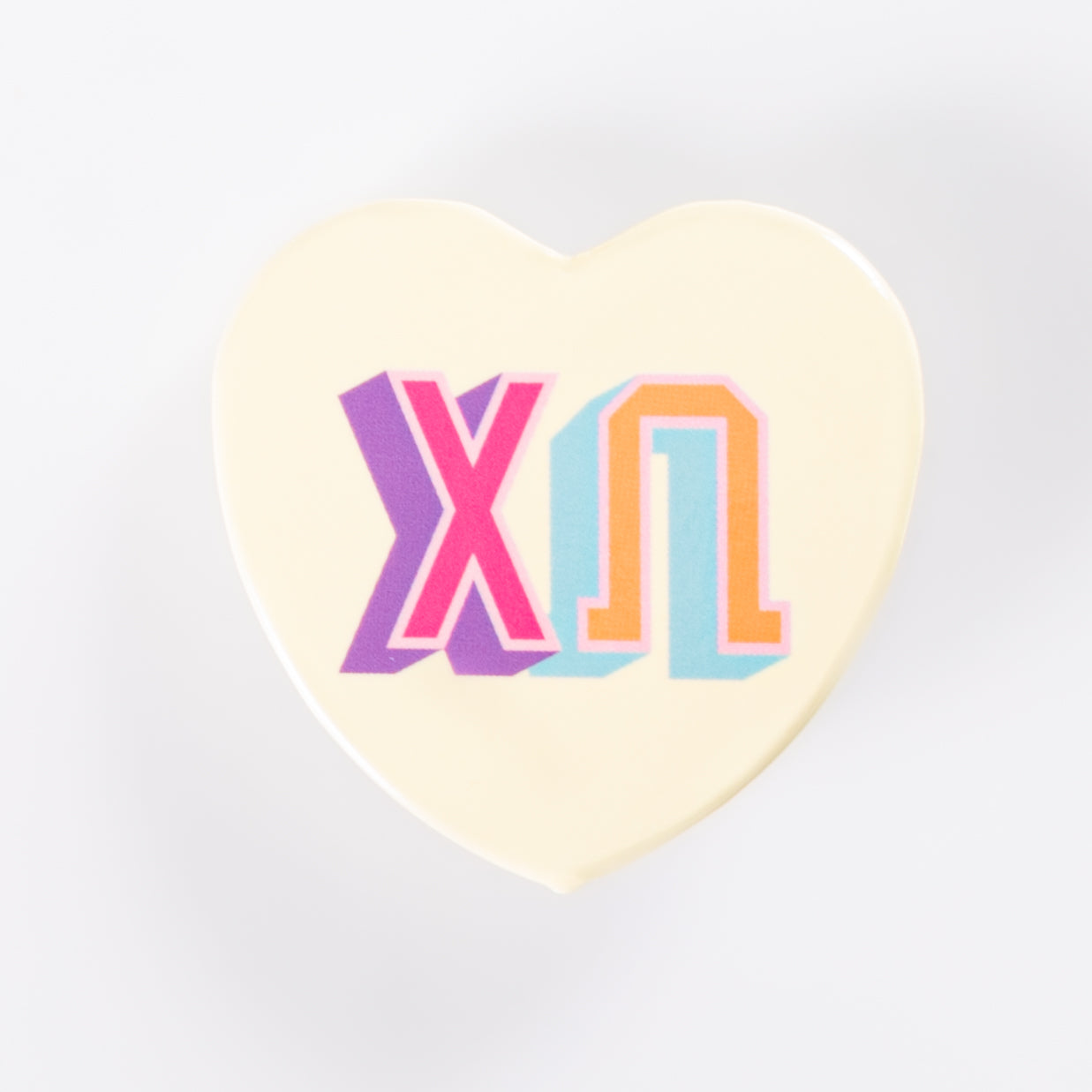Chi Omega Block Print Heart Button
