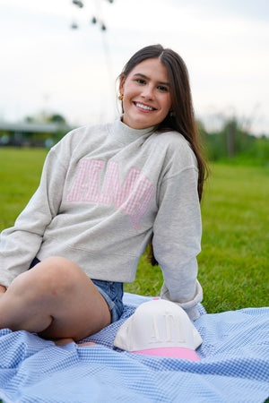 Pink Gingham Bama Twill Mockneck