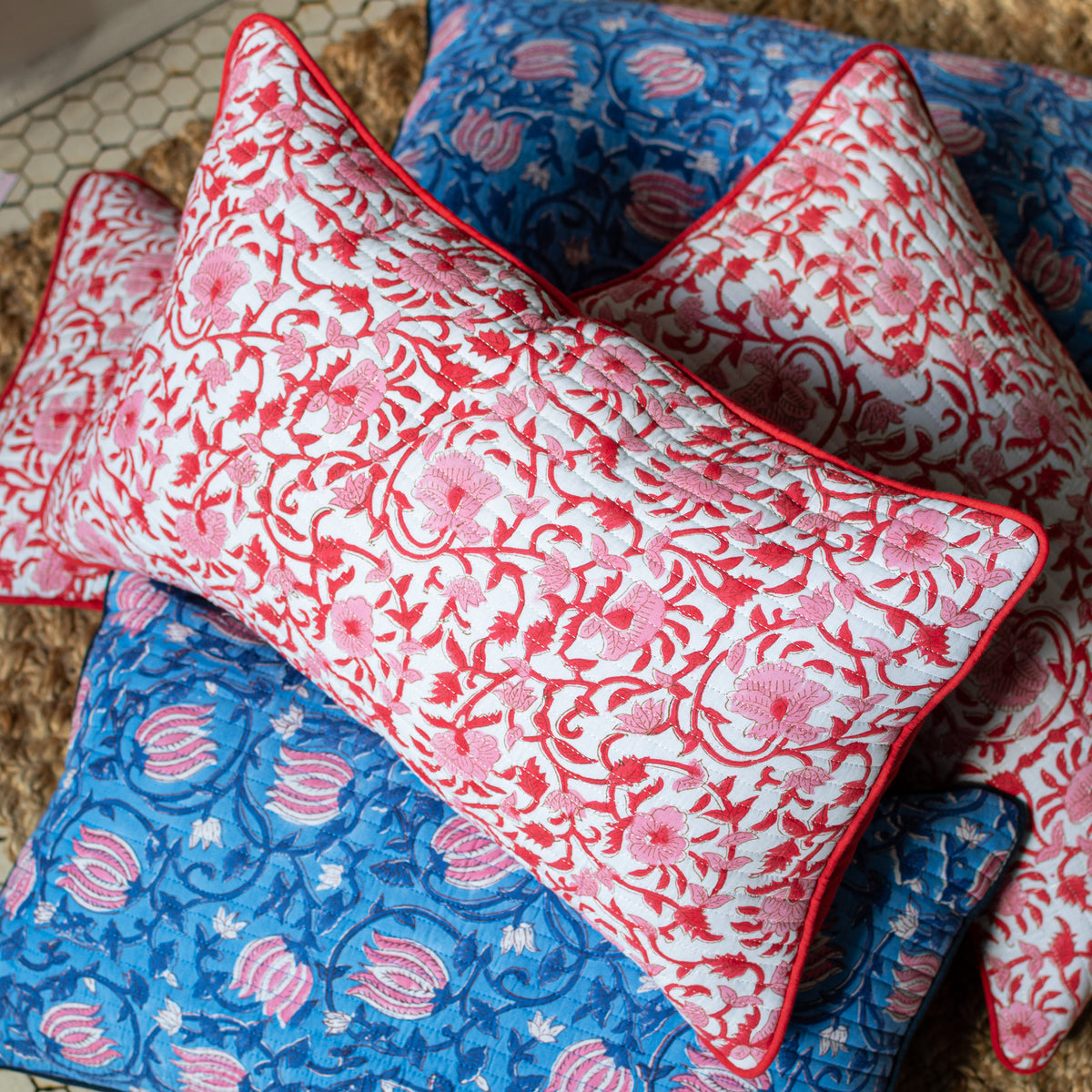 Block print flower Pillows