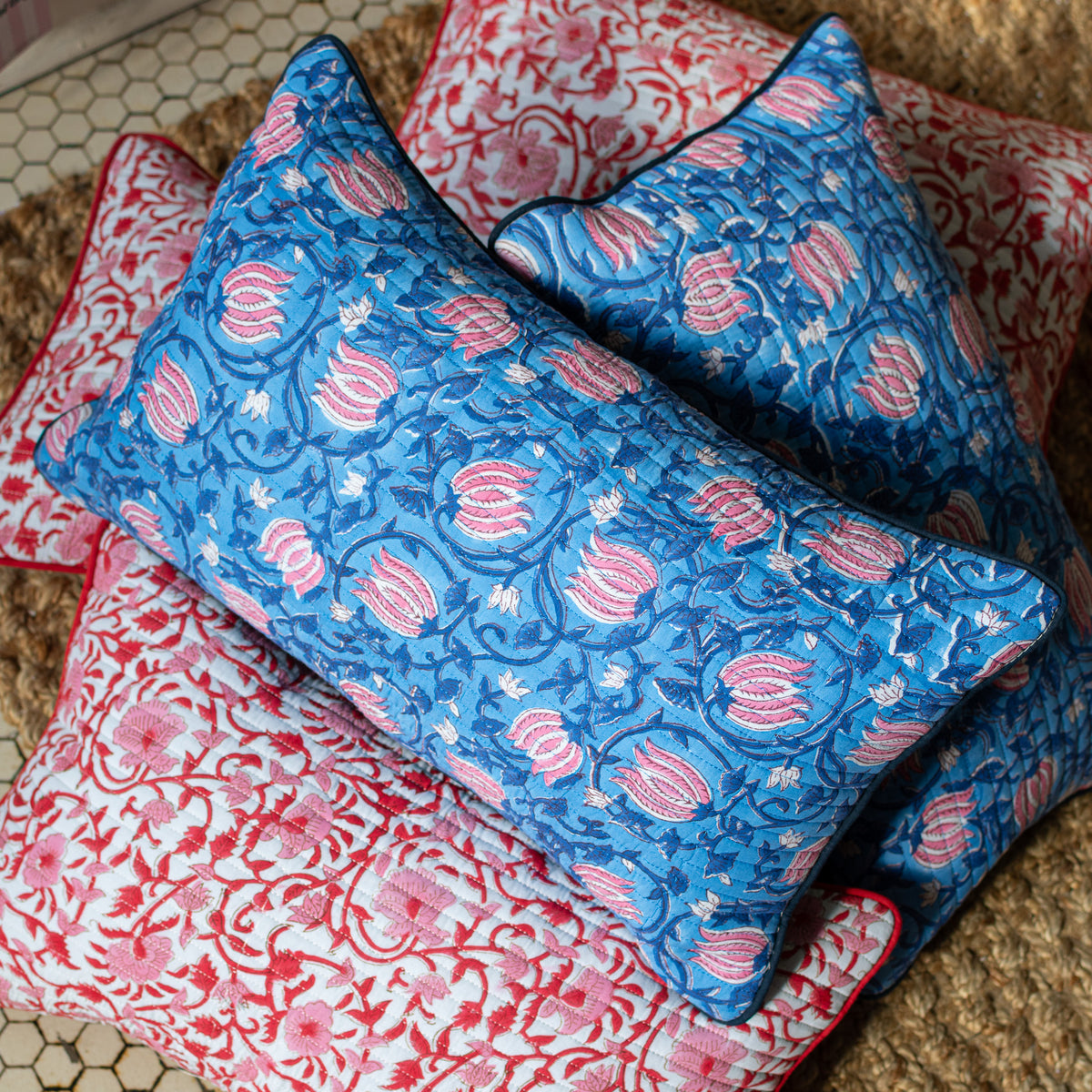 Block print flower Pillows