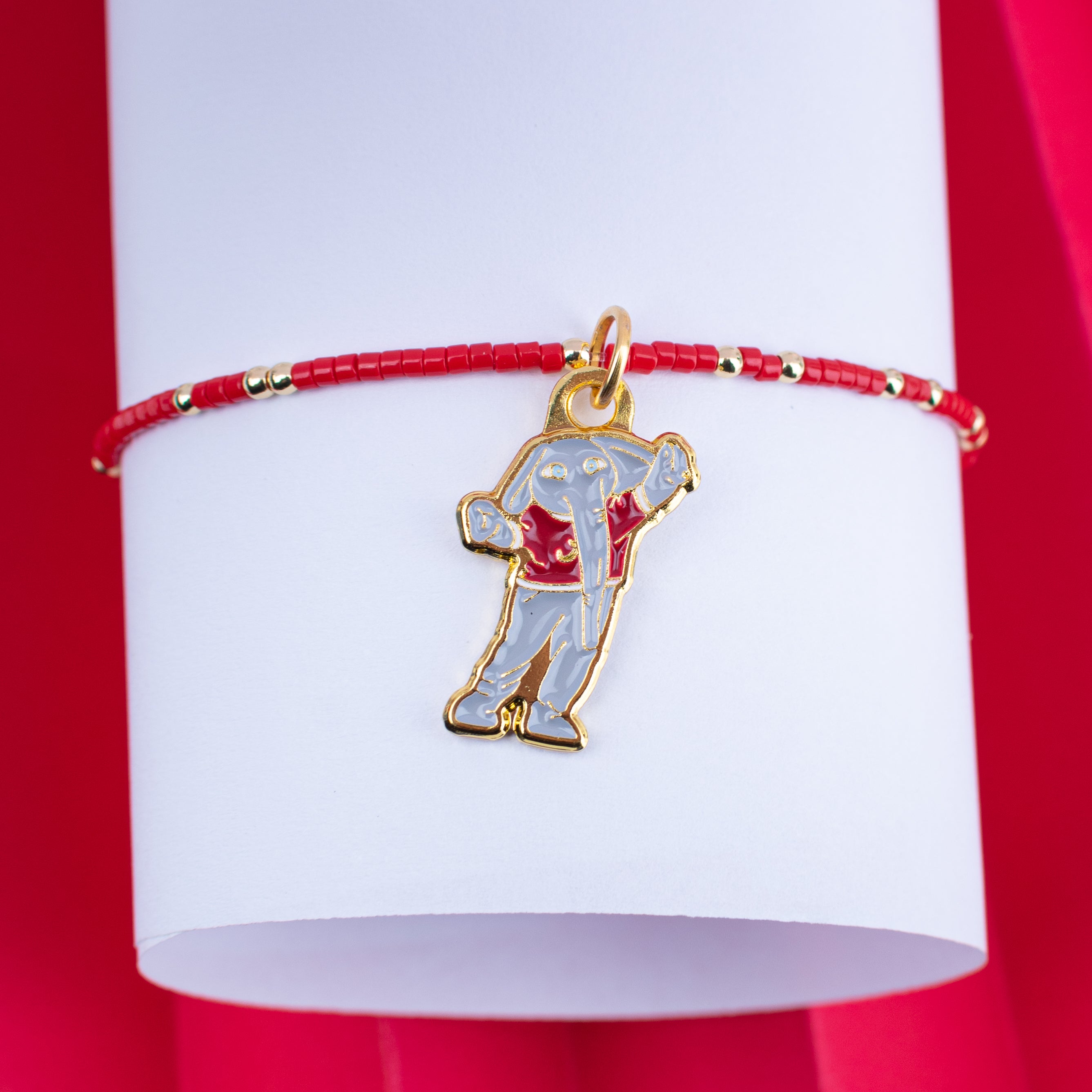 WS - Red Beaded Bracelet With Big Al Charm