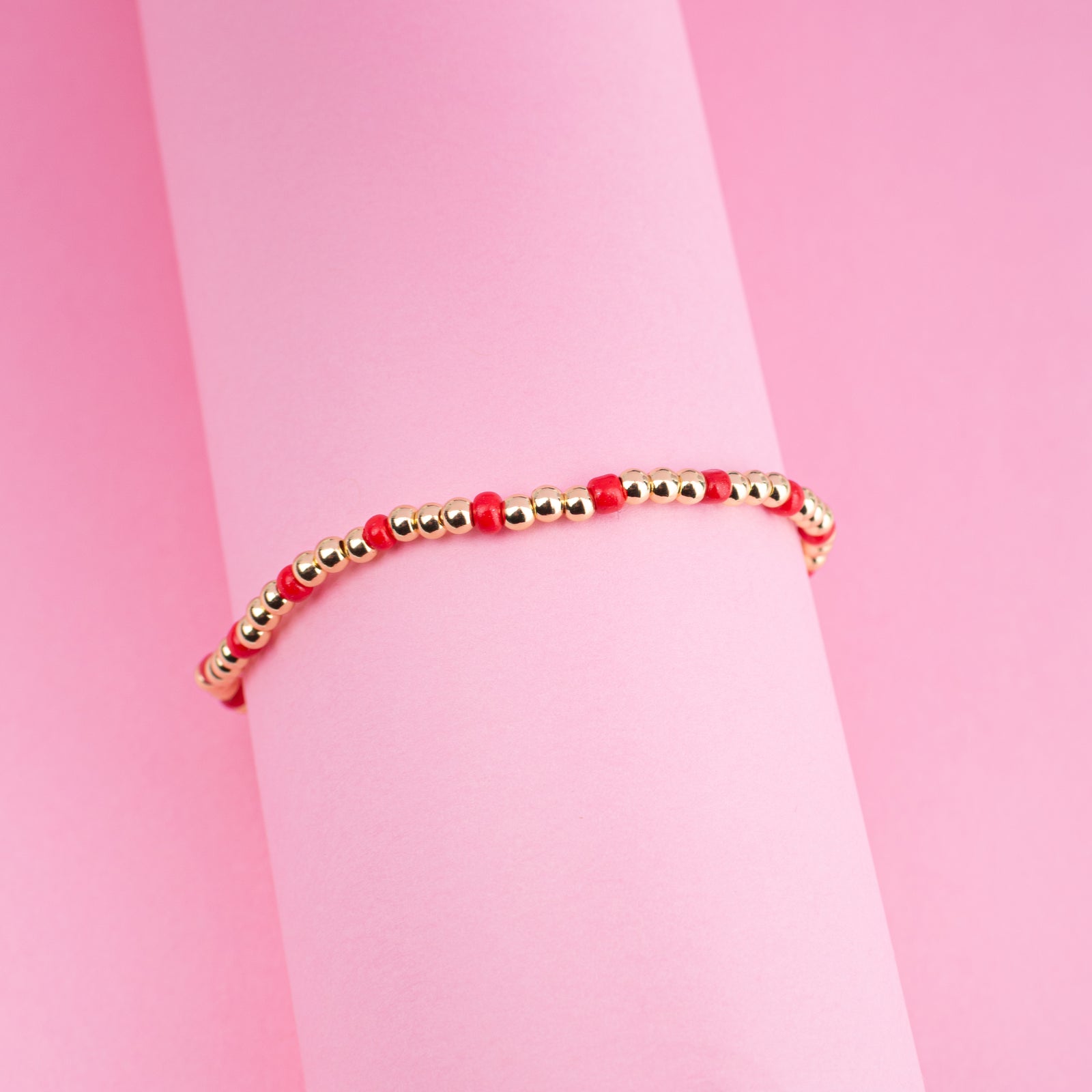 WS - Red and Gold Beaded Bracelet