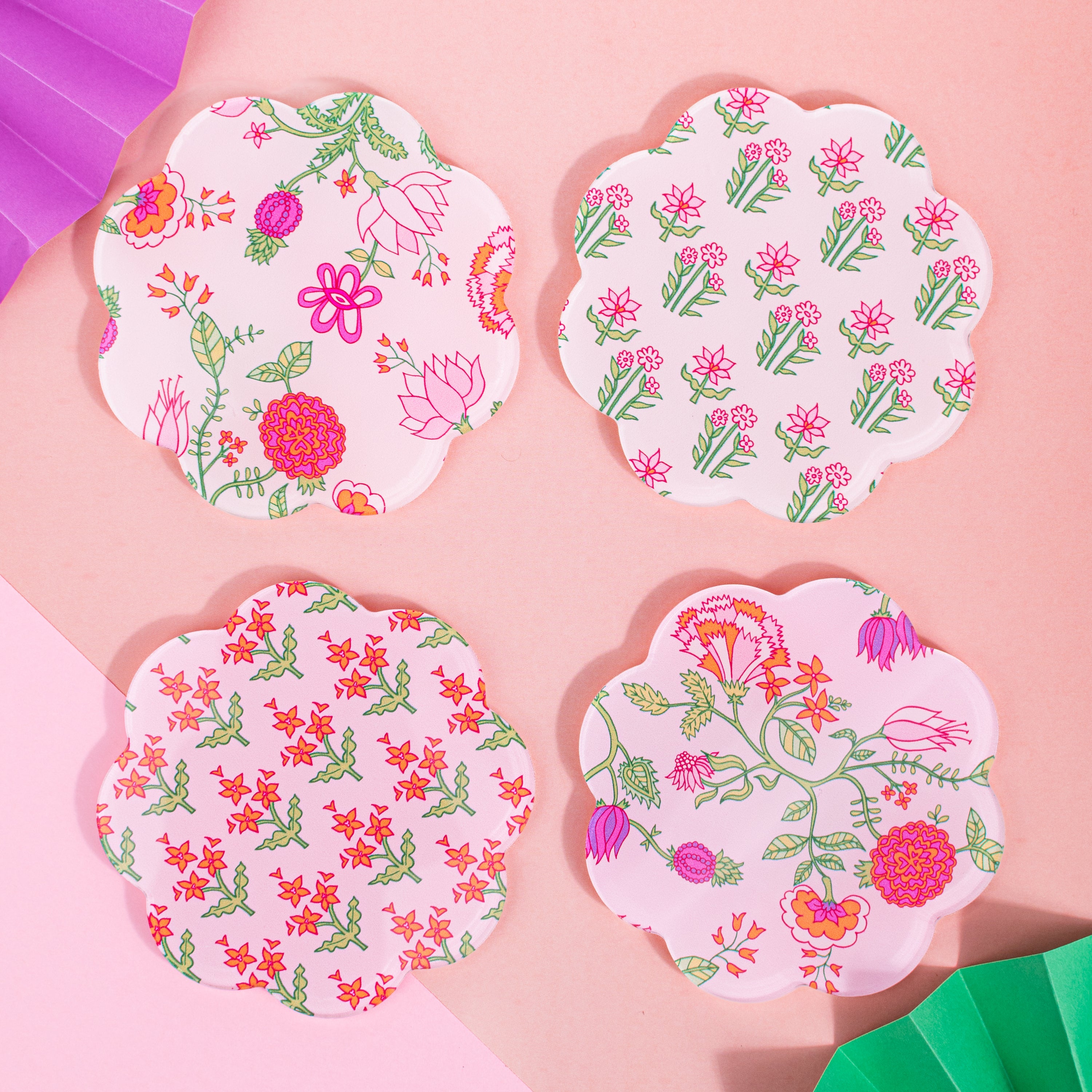 Pink Block Print Coaster Set of 4 coasters
