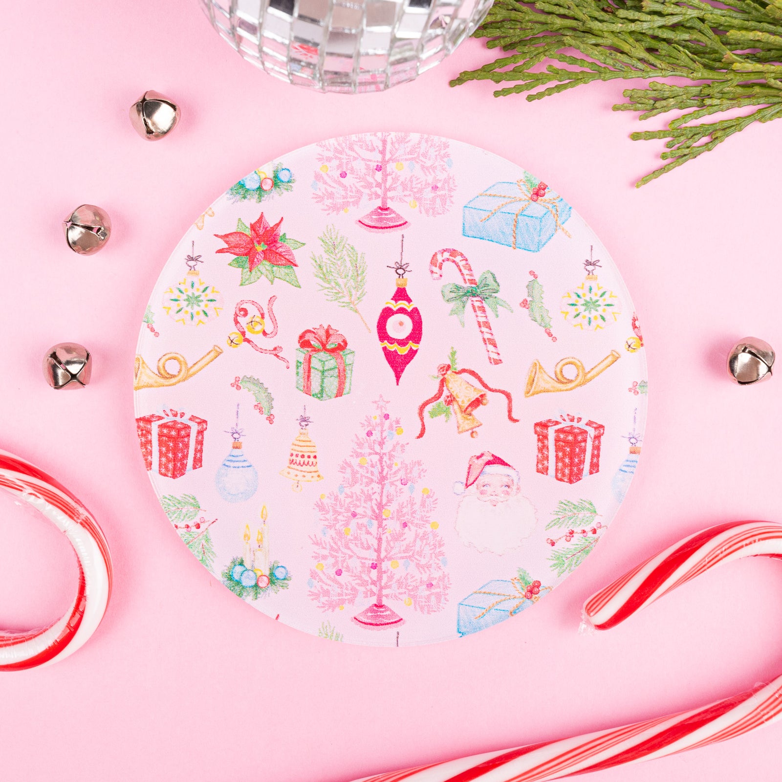 WS - Pink Christmas Nostalgia Coaster Set of 4 coasters (min qty of 3 sets) $20 / $40 per set