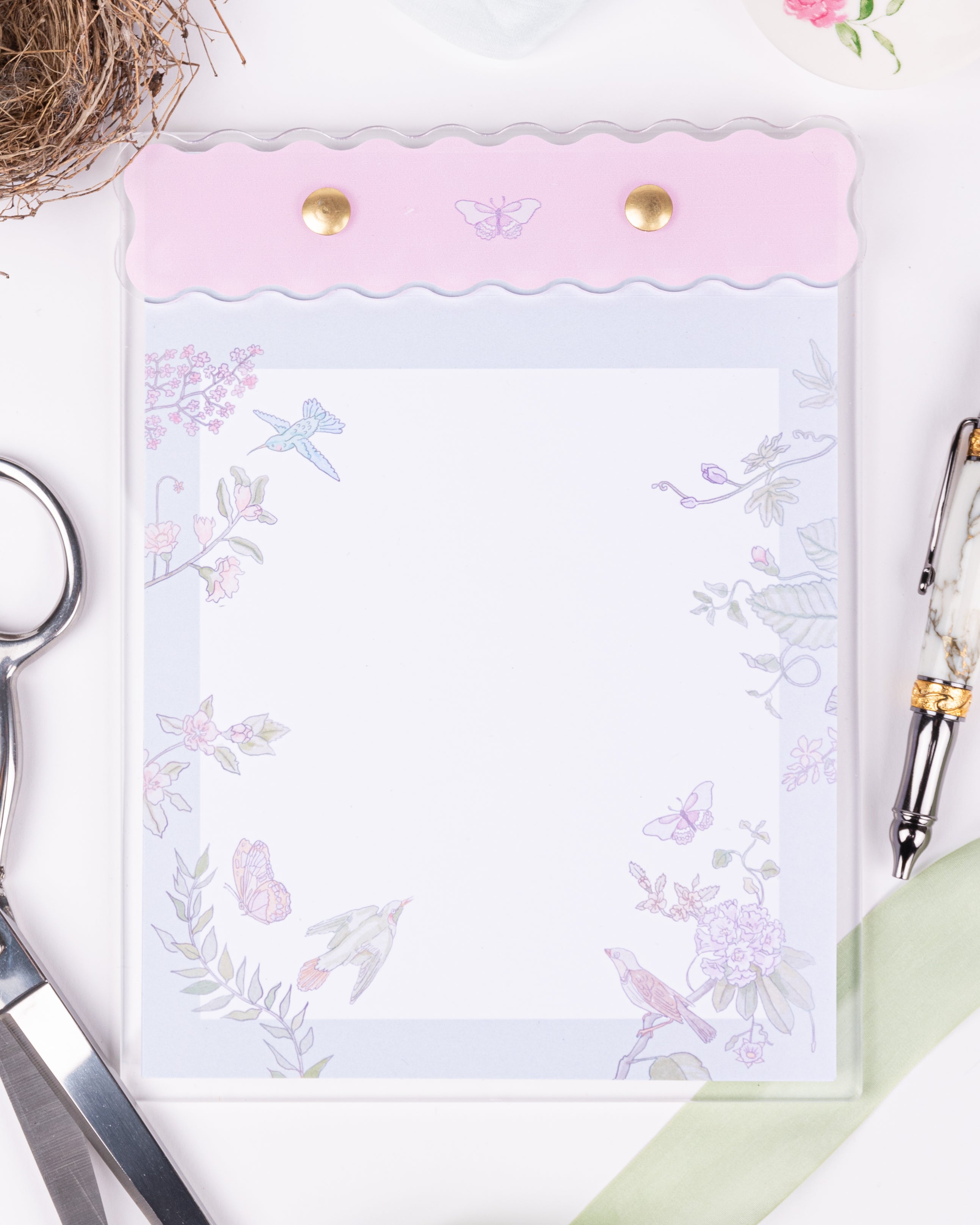 Bird and Flowers Acrylic Notepad
