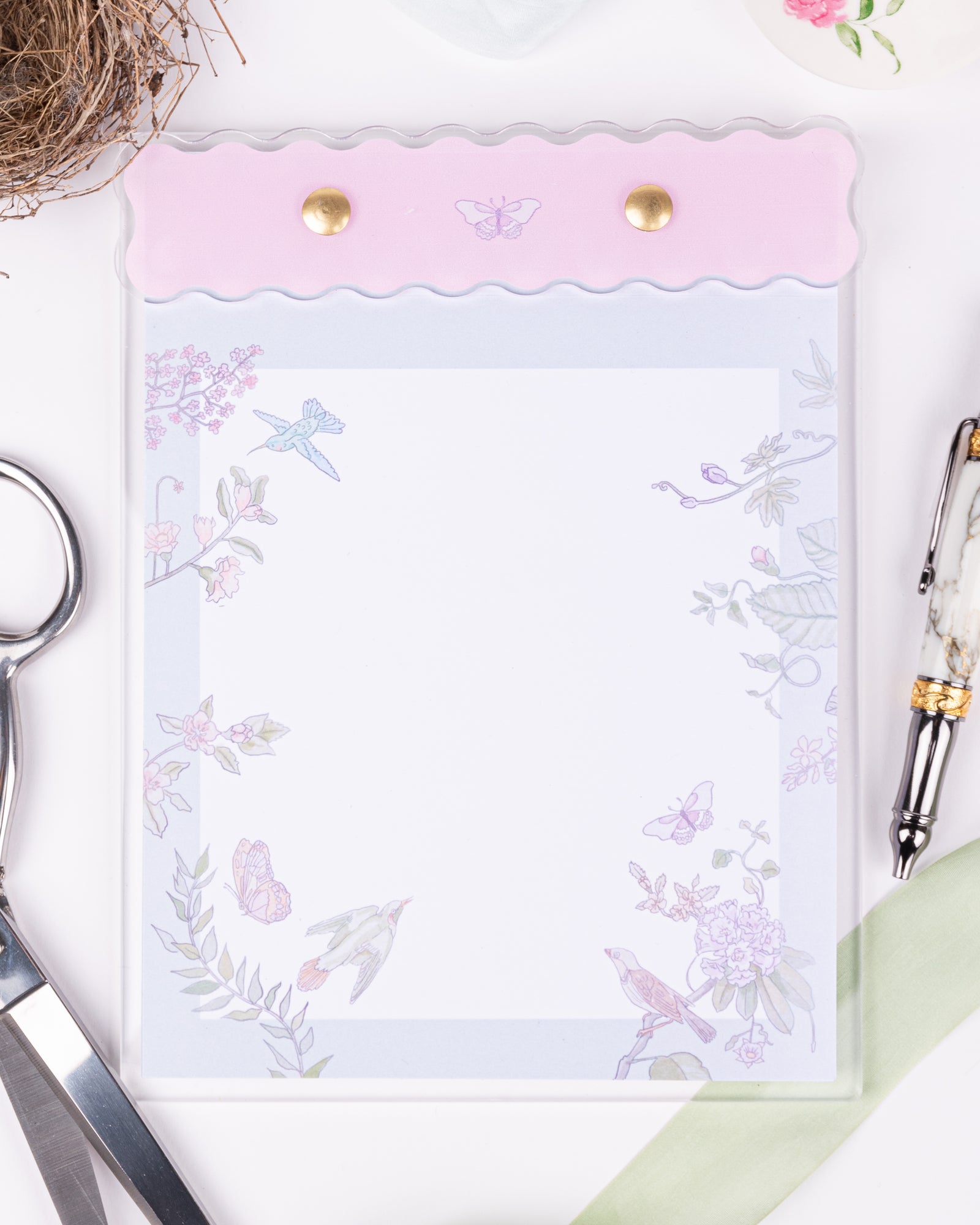 Bird and Flowers Acrylic Notepad