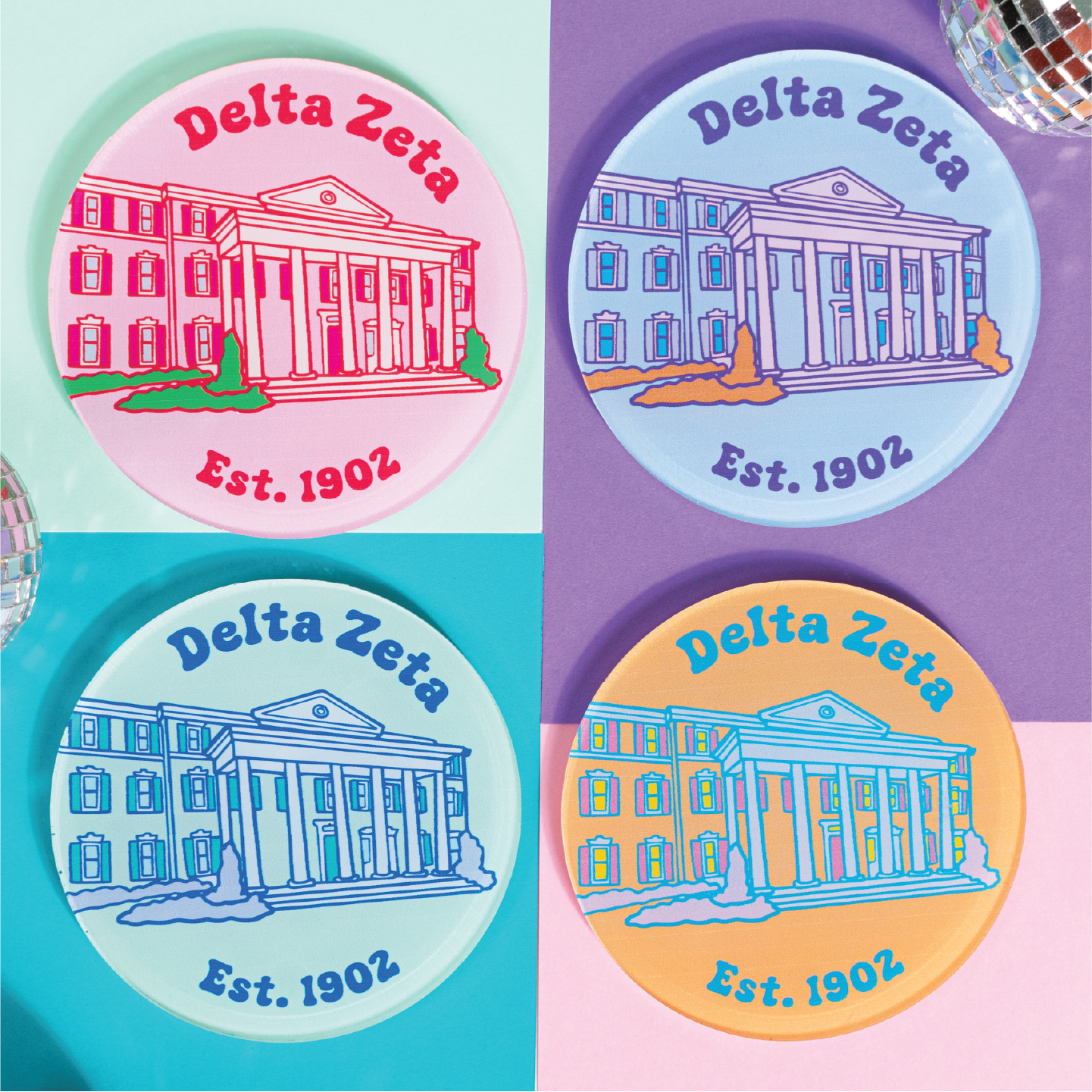 Sorority Acrylic Popart Coasters (Set of 4 - University of Alabama Houses)