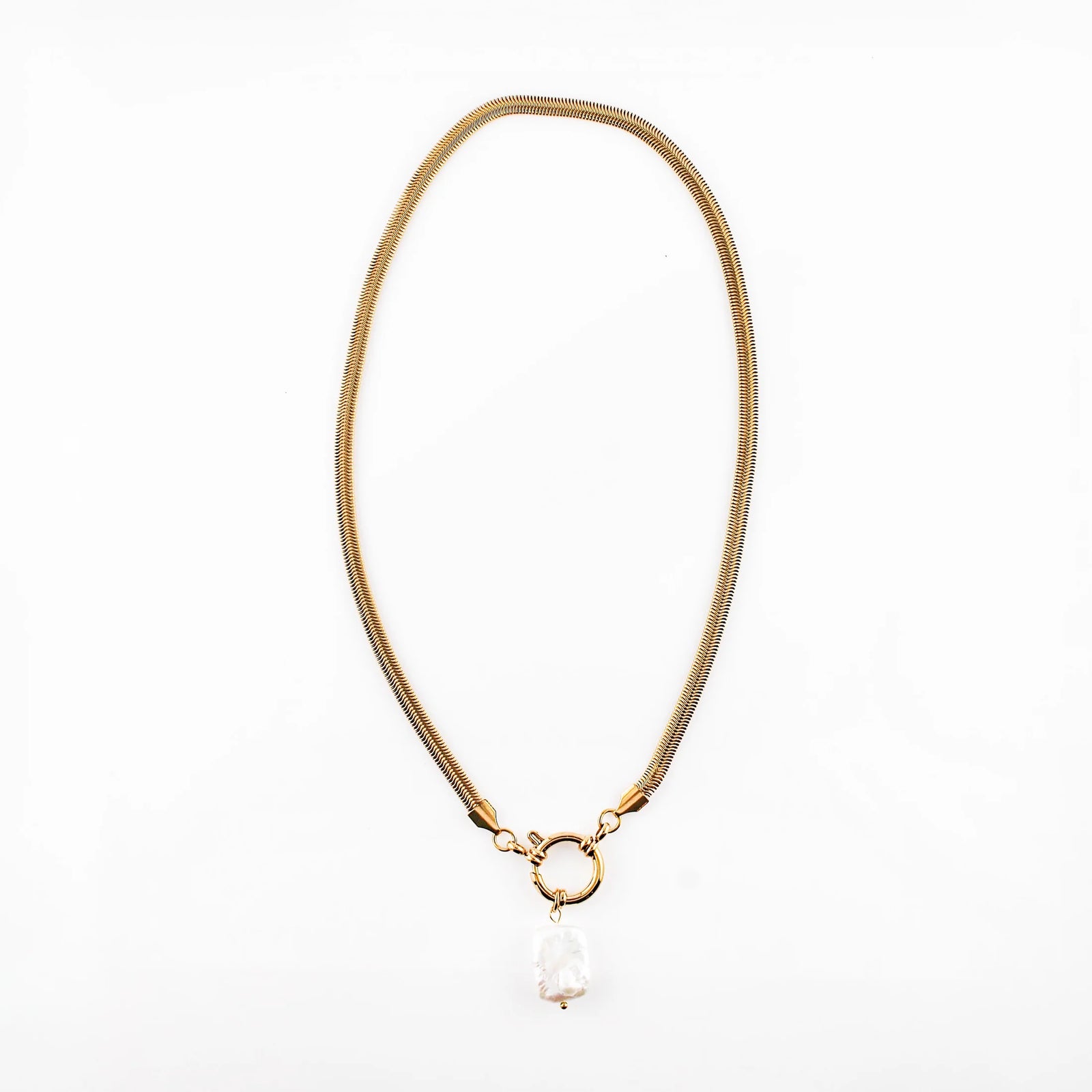 Flat Pearl Charm Necklace