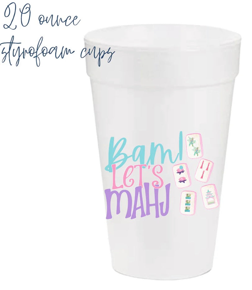 Bam Let's Mahj Styrofoam Cup | Set of 10 | 20 oz