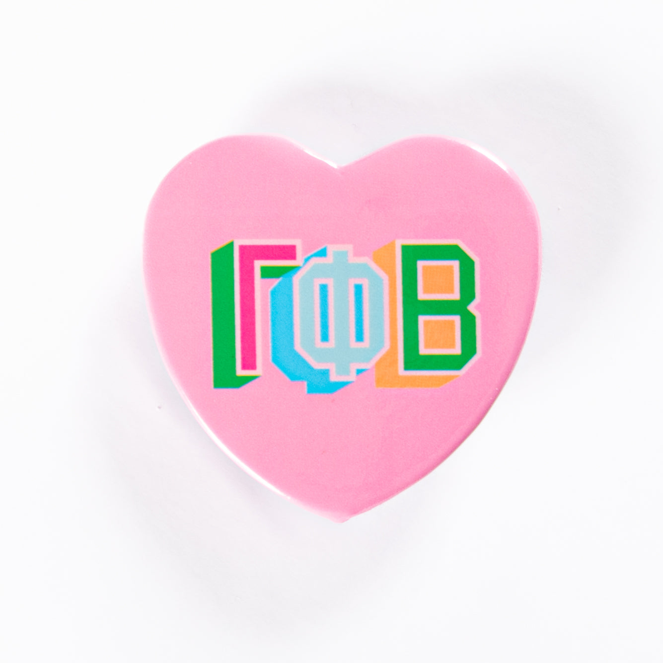 Gamma Phi Beta Block Print Heart Button