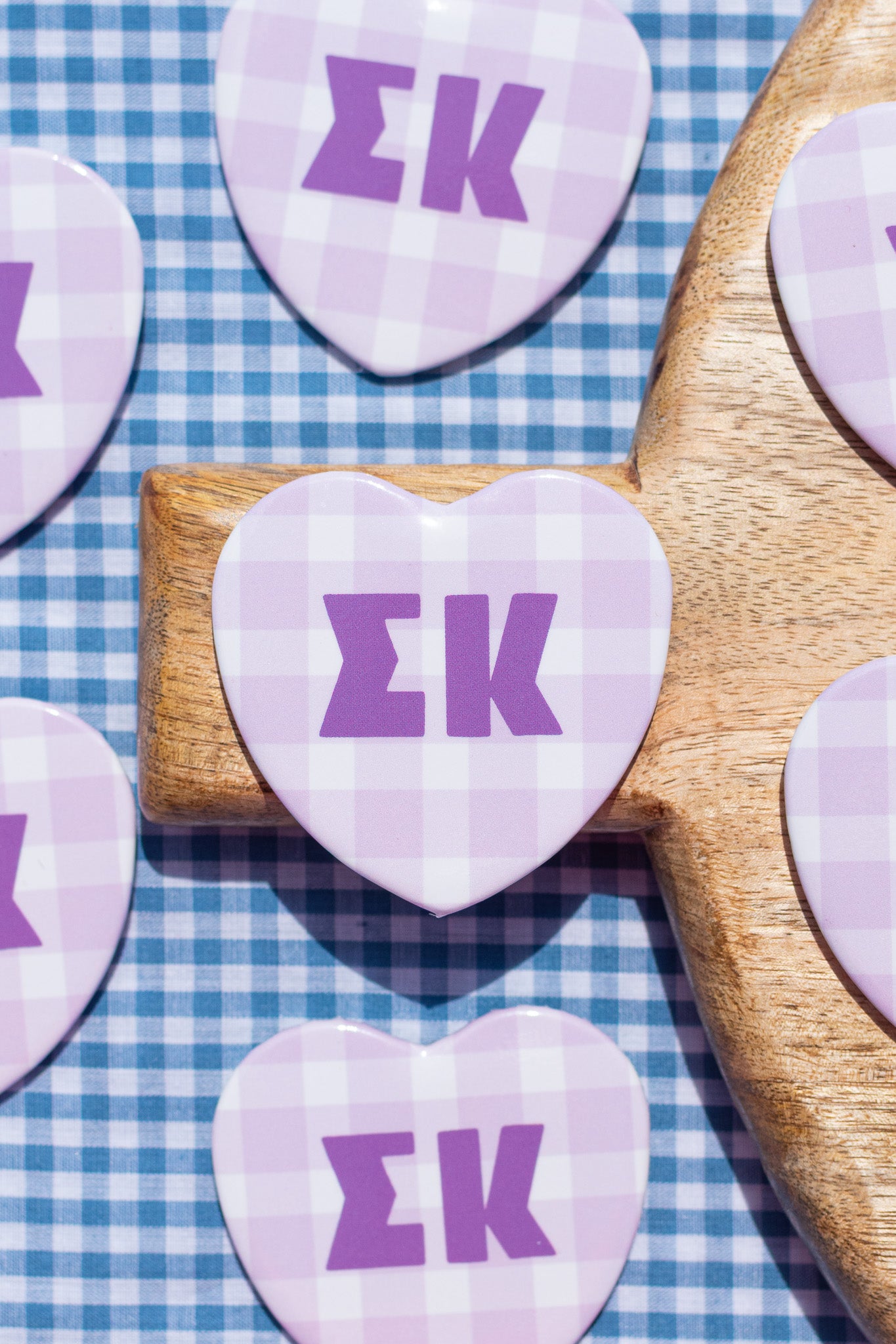 WS - Gingham Heart Buttons(min qty 6) $2.5 / $5