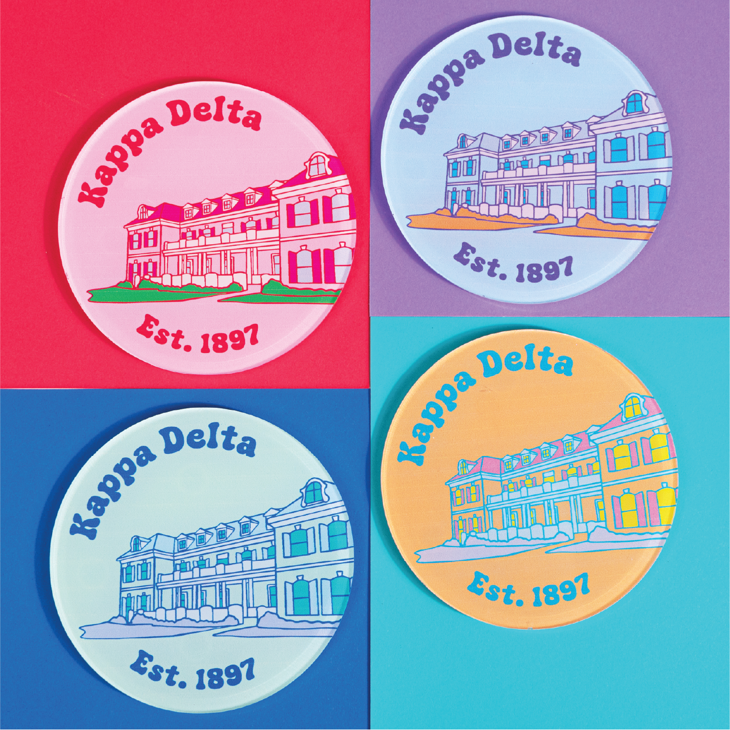 Sorority Acrylic Popart Coasters (Set of 4 - University of Alabama Houses)