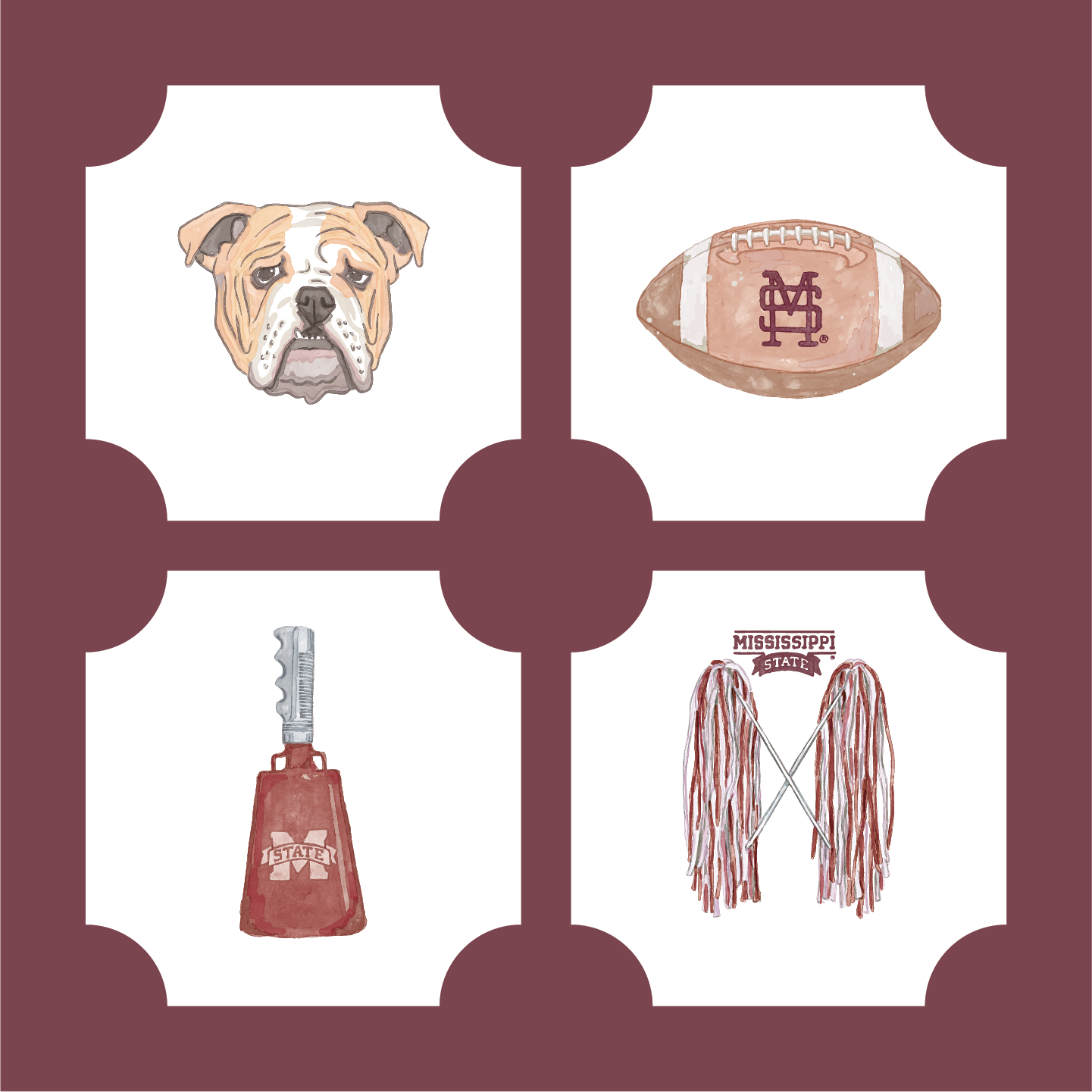 WS - Mississippi State Set of 4 coasters (min qty of 3 sets) $20 / $40 per set
