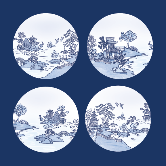 WS - Blue Willow Print Coaster Set of 4 coasters (min qty of 3 sets) $20 / $40 per set