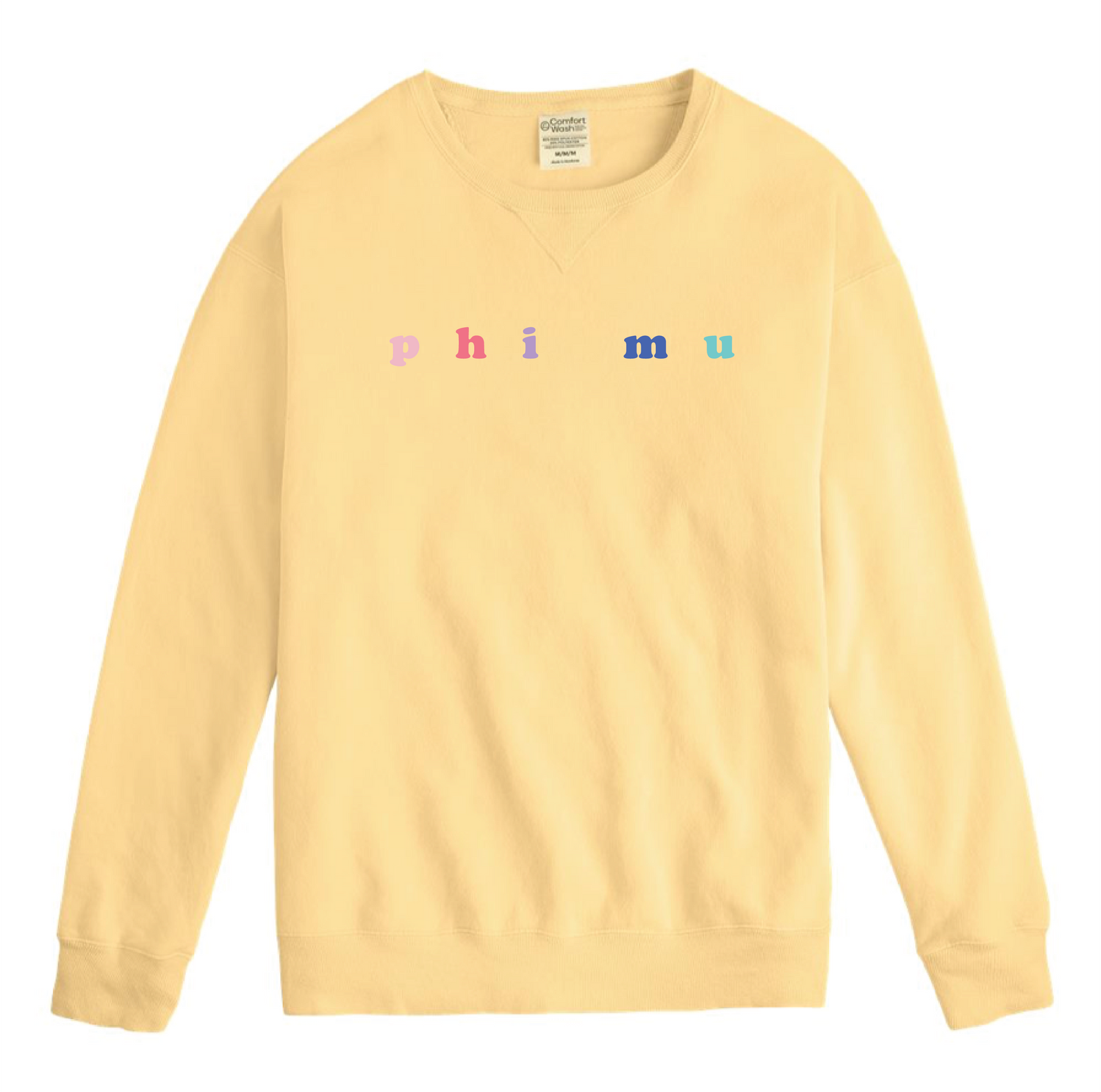 Phi Mu Bubble Letter Rainbow Crewneck