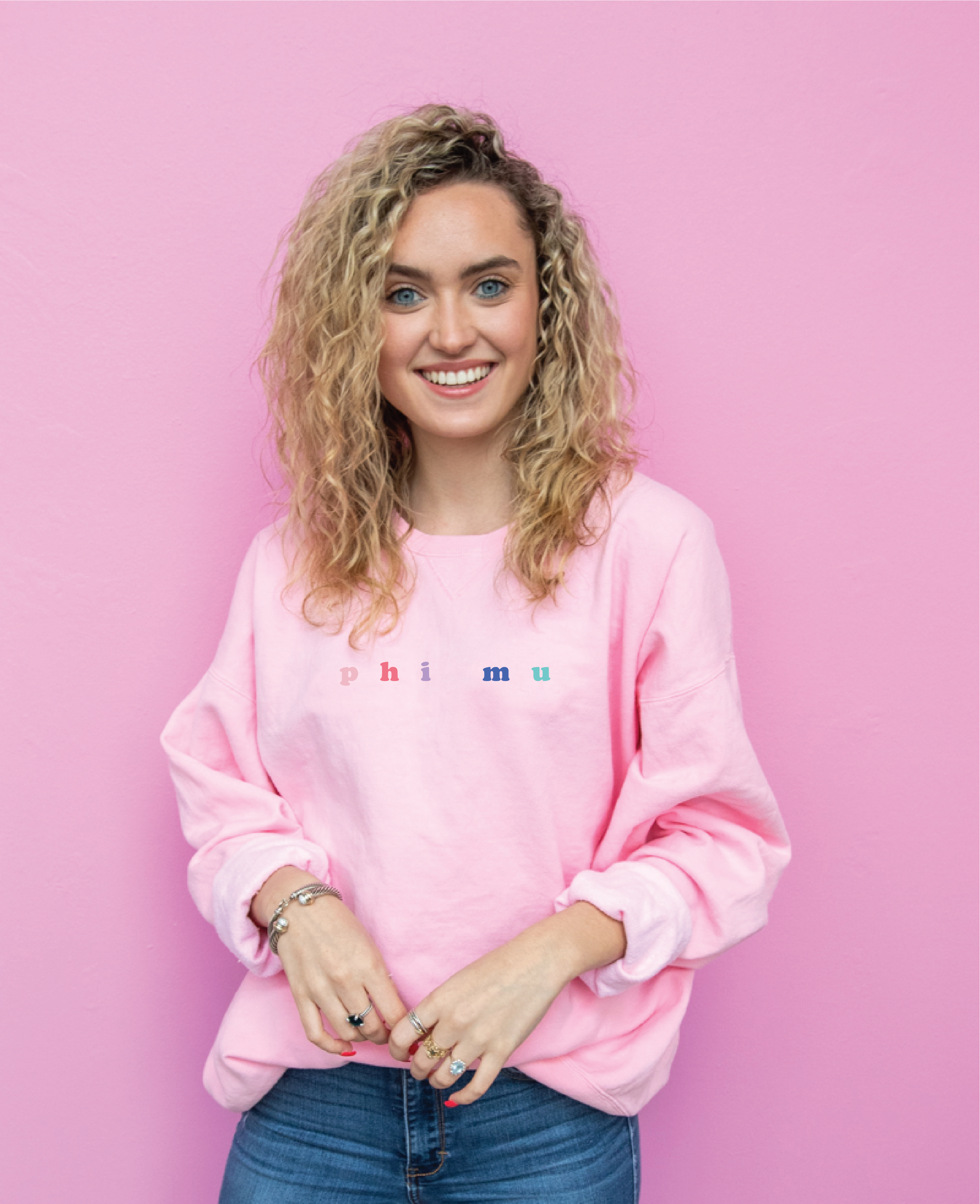 Phi Mu Bubble Letter Rainbow Crewneck