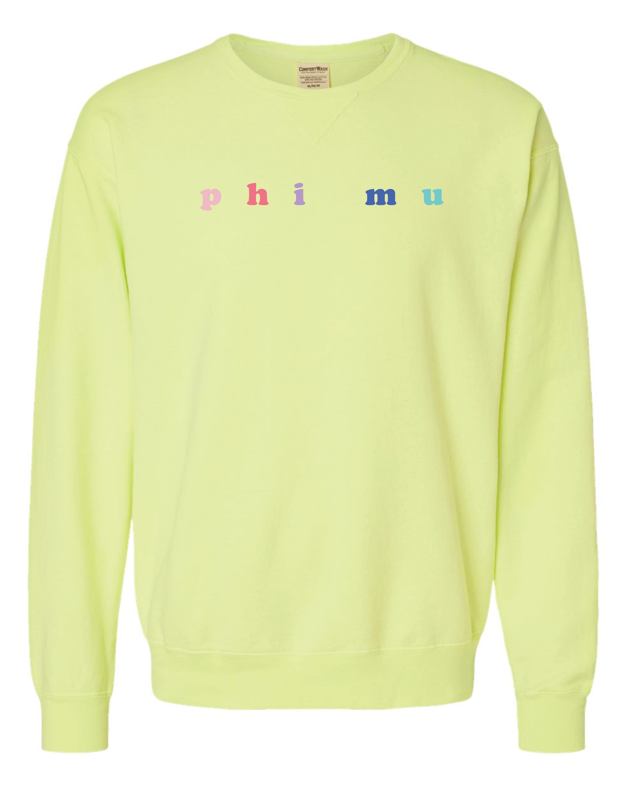 Phi Mu Bubble Letter Rainbow Crewneck