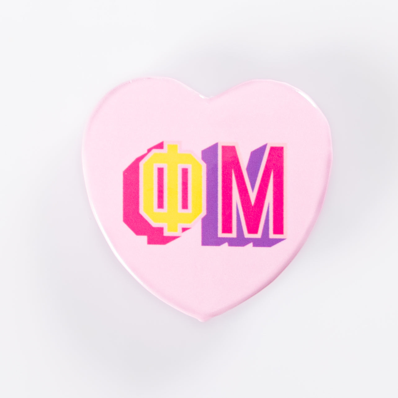 Phi Mu Block Print Heart Button