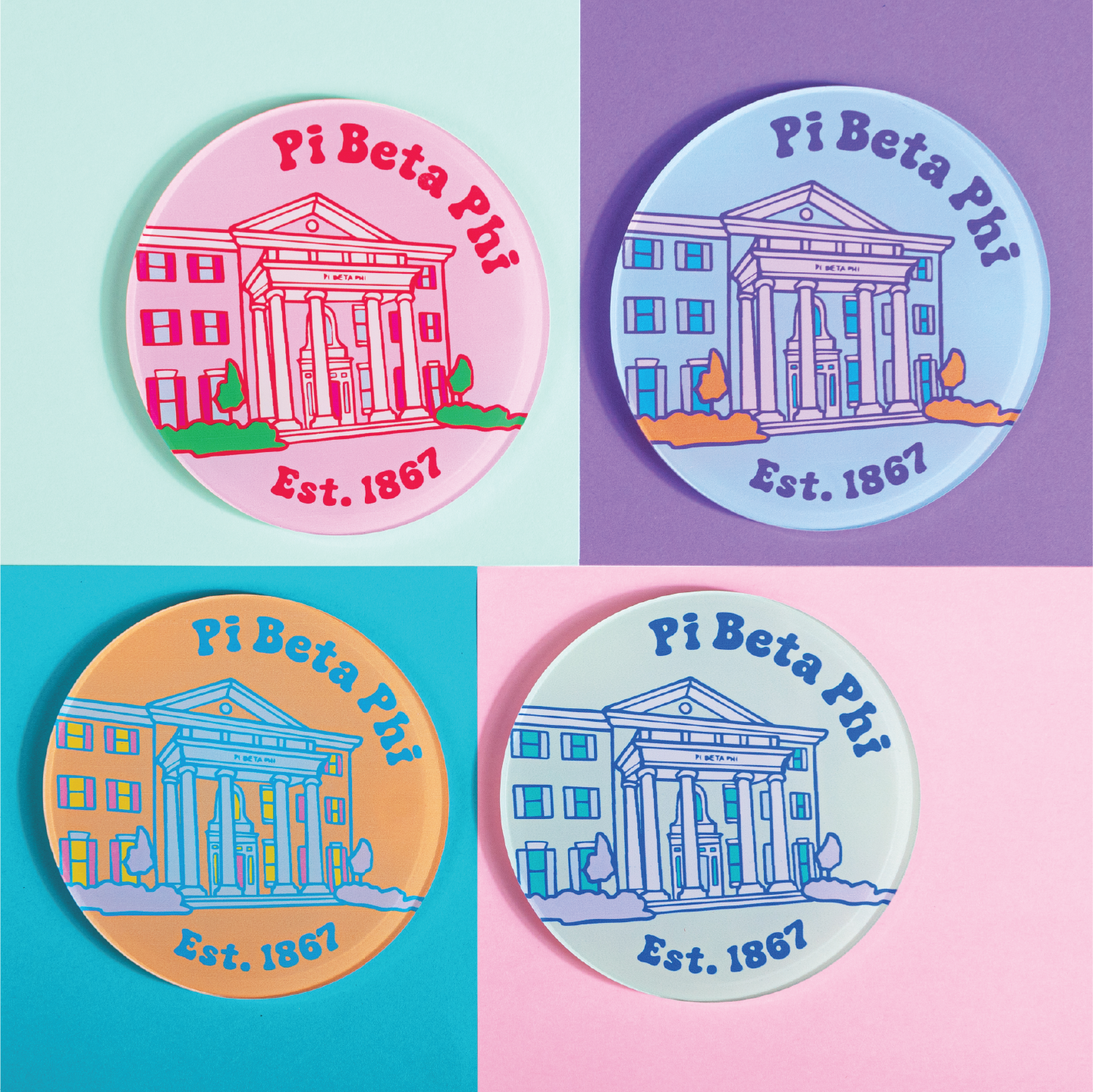 Sorority Acrylic Popart Coasters (Set of 4 - University of Alabama Houses)