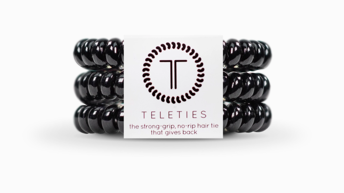 TELETIES Spiral Hair Coils | Small | Jet Black Hair Ties