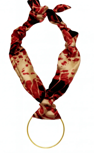 Oversized Hoop Red Snakeskin Scarf Necklace