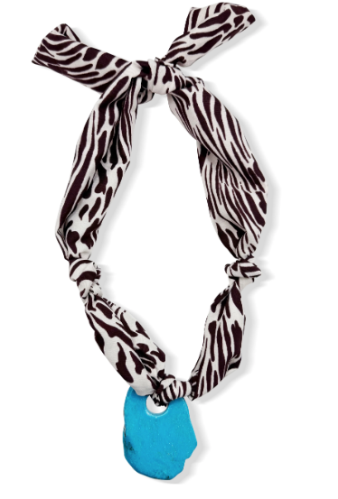 Chocolate Zebra and Turquoise Scarf Necklace