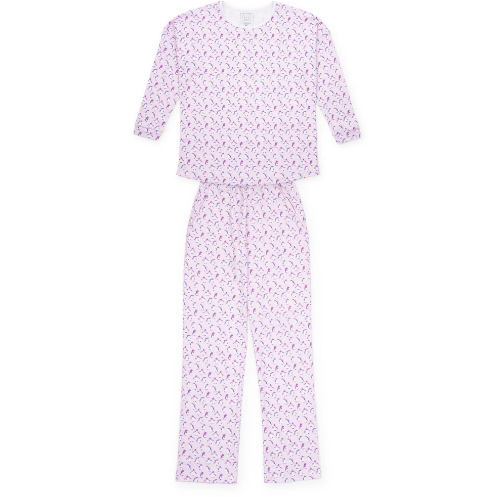AUDREY WOMEN'S LONGSLEEVE TOP PANT SET - PENGUIN PARTY PINK