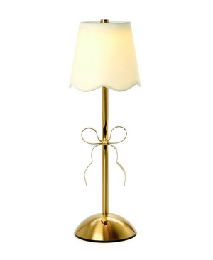 Golden Bow LED Portable Cordless Table Lamp with Fabric Lamp Shade