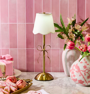 Golden Bow LED Portable Cordless Table Lamp with Fabric Lamp Shade