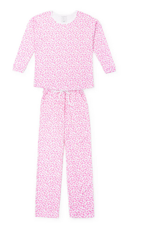 AUDREY WOMEN'S LONGSLEEVE TOP PANT SET - CONFETTI HEARTS PINK