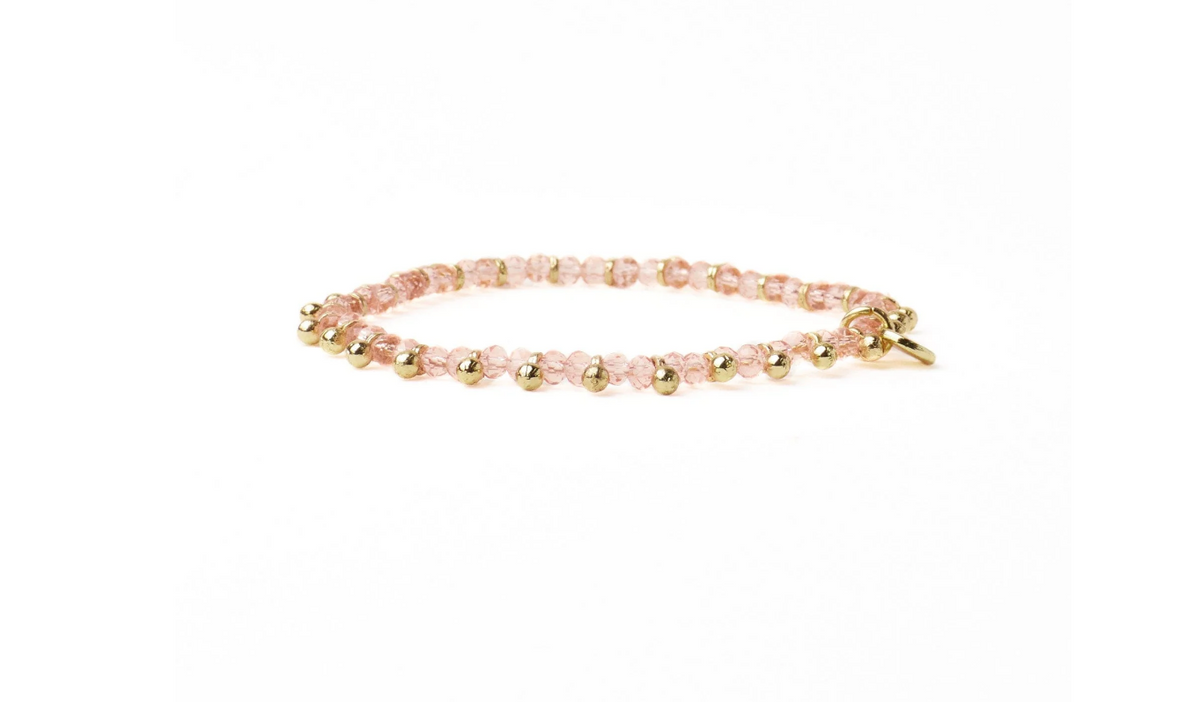 KAMI CRYSTAL WITH BRASS CHARM STRETCH BRACELET BLUSH + GOLD