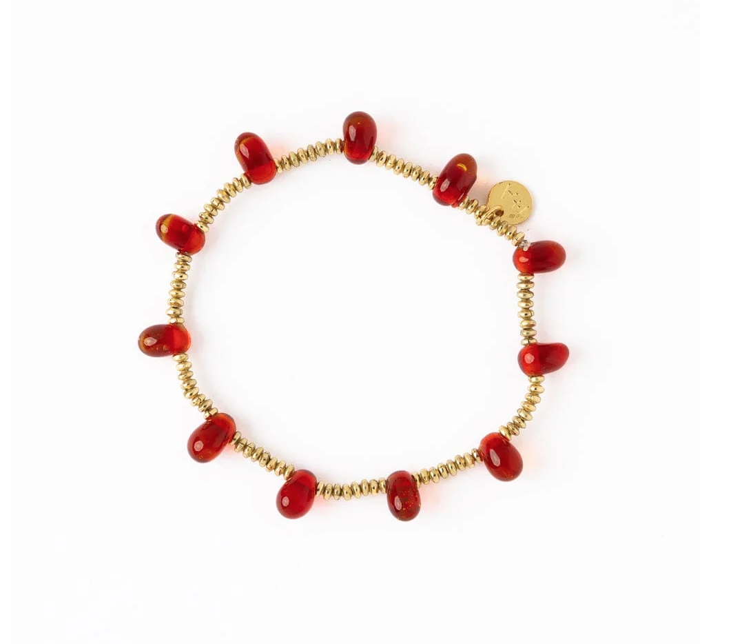 HOPE BRASS STRETCH BRACELET WITH GLASS BEADS RED