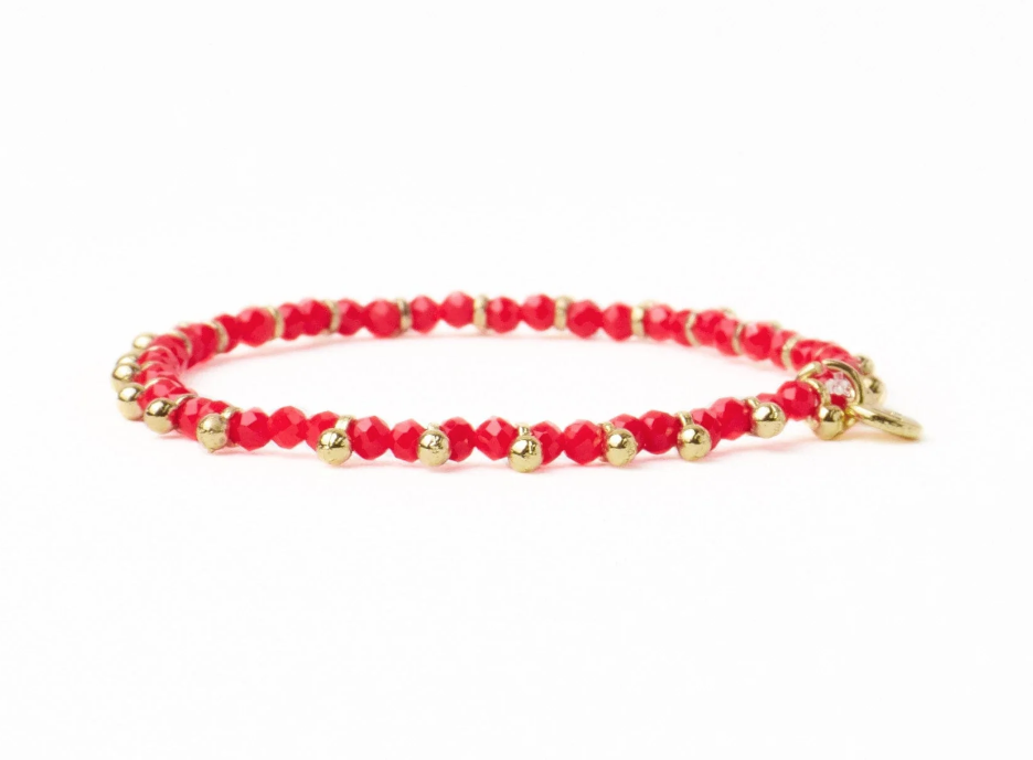 KAMI CRYSTAL WITH BRASS CHARM STRETCH BRACELET TOMATO + GOLD