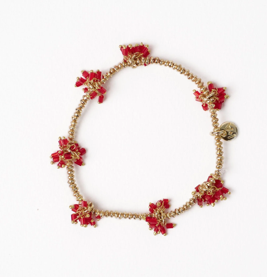KATE GLASS CLUSTER BEADS STRETCH BRACELET RED