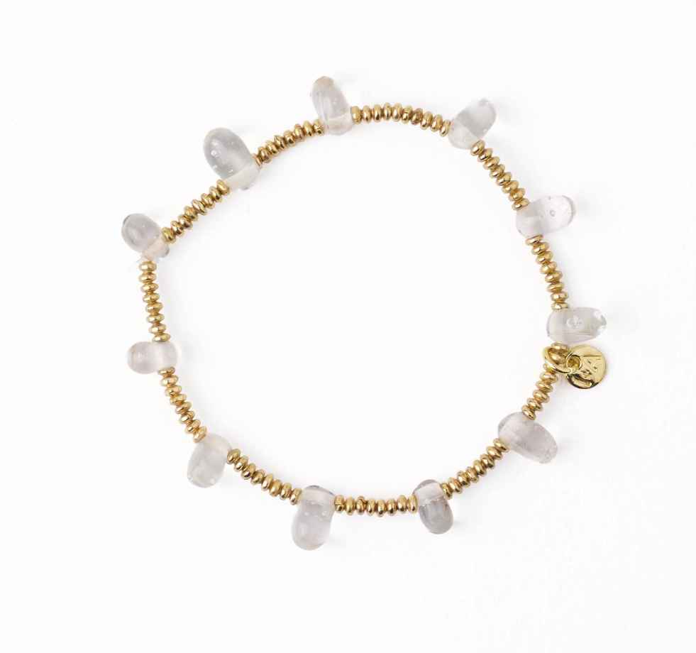 HOPE BRASS STRETCH BRACELET WITH GLASS BEADS CLEAR