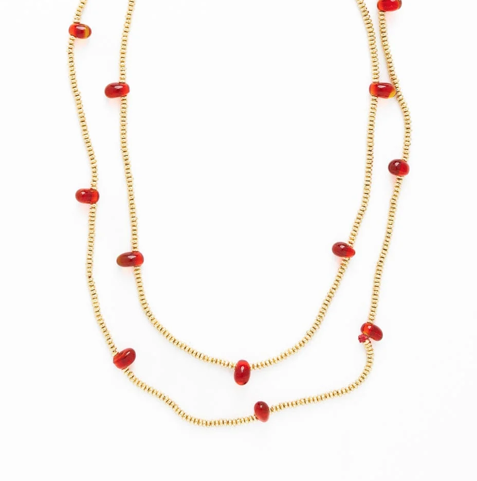 PORTIA BRASS NECKLACE WITH GLASS BEADS RED