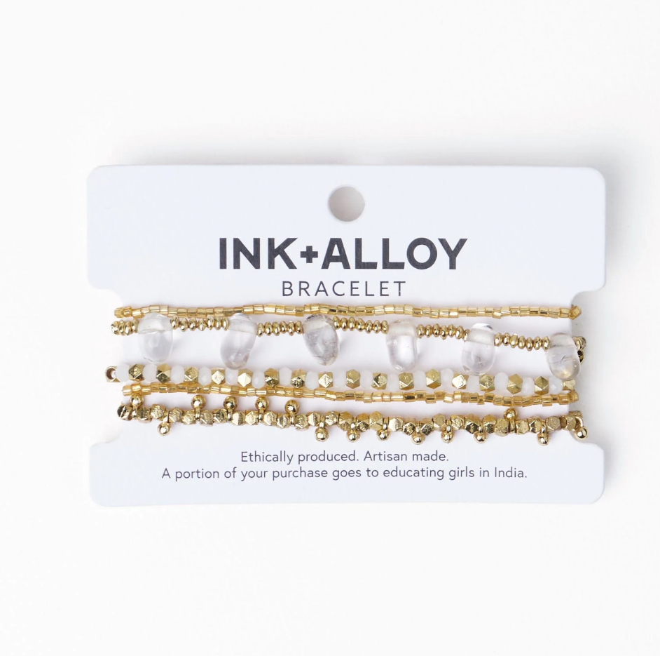 ELLA BRACELET STACK OF 5 CLEAR + GOLD