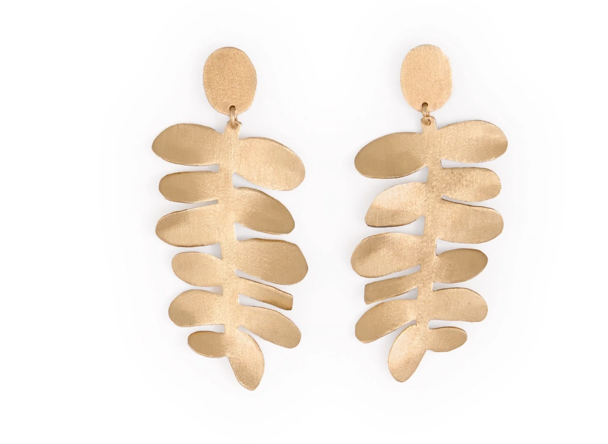 HARLEE LEAF DROP EARRINGS BRASS