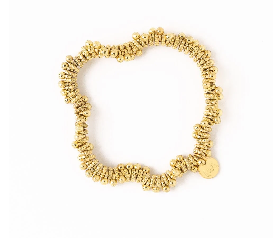 KATE BRASS ROUND AND FLAT BEADS STRETCH BRACELET